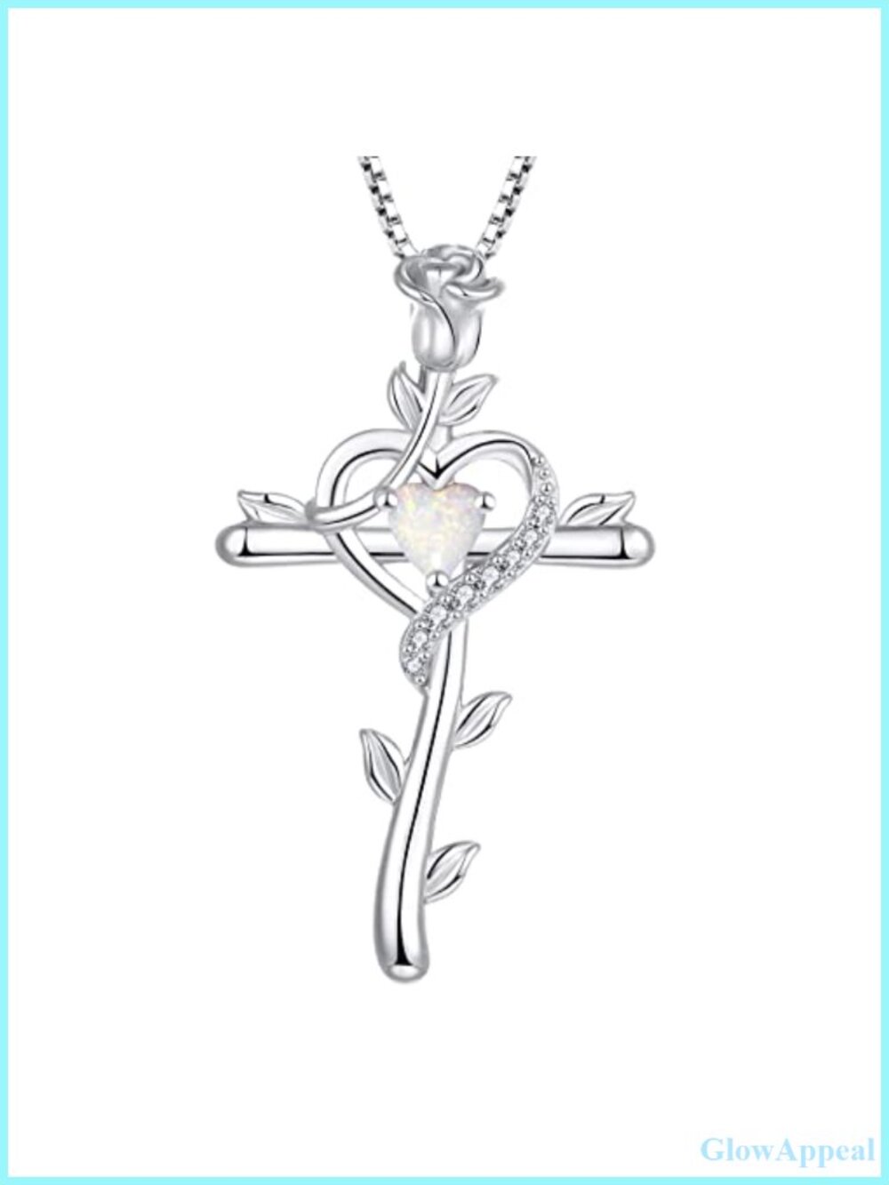 925 Sterling Silver Rose Cross Necklace Heart Birthstone Pendant 18"